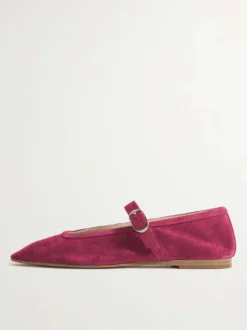 Ballerines en daim kaki à bout carré Mary Jane