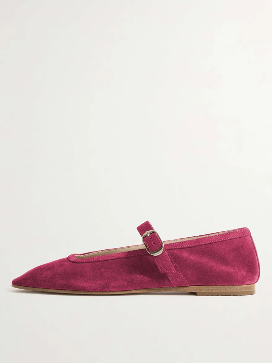 Ballerines en daim kaki à bout carré Mary Jane