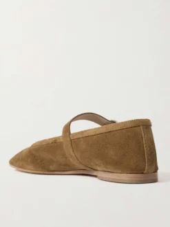 Ballerines en daim kaki à bout carré Mary Jane