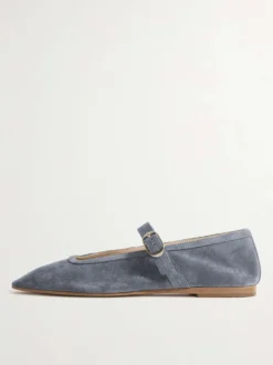 Ballerines en daim kaki à bout carré Mary Jane