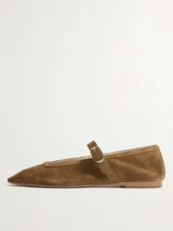 Ballerines en daim kaki à bout carré Mary Jane