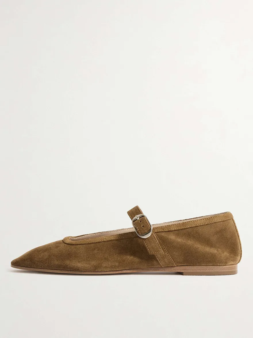 Ballerines en daim kaki à bout carré Mary Jane