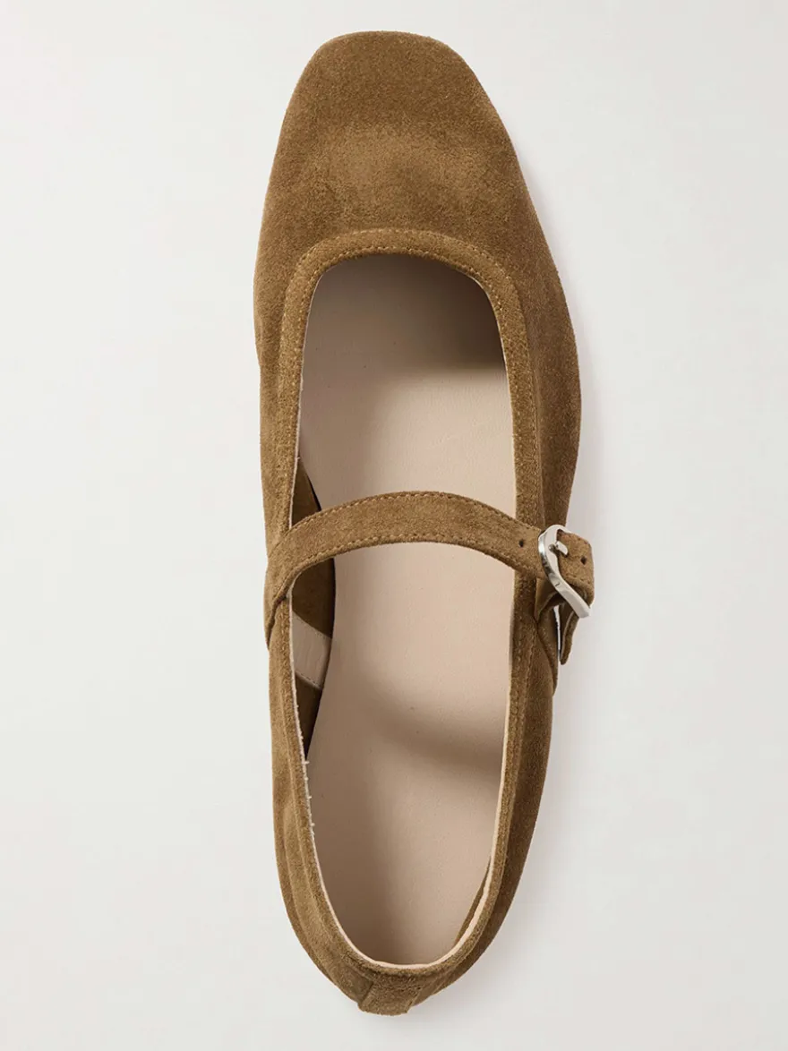 Ballerines en daim kaki à bout carré Mary Jane