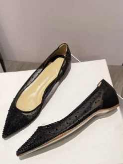 Ballerines en résille pour femmes bout pointu strass à enfiler