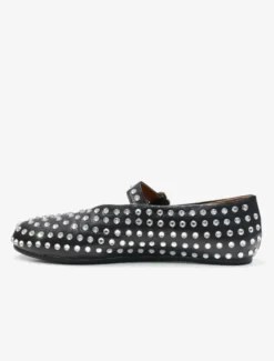 Ballerines Femme Noires Strass Clou Bout Rond Mary Jane Chaussures Plates À Boucle
