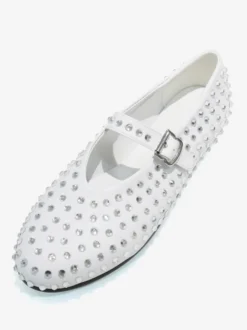 Ballerines Femme Noires Strass Clou Bout Rond Mary Jane Chaussures Plates À Boucle