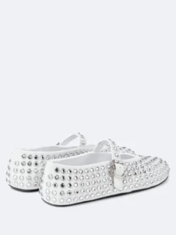 Ballerines Femme Noires Strass Clou Bout Rond Mary Jane Chaussures Plates À Boucle