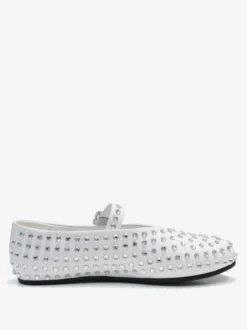 Ballerines Femme Noires Strass Clou Bout Rond Mary Jane Chaussures Plates À Boucle