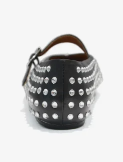 Ballerines Femme Noires Strass Clou Bout Rond Mary Jane Chaussures Plates À Boucle