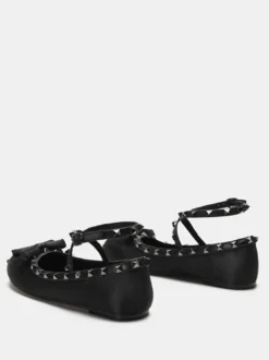 Ballerines femmes avec rivet nœud à bout rond nœud croisé en satin