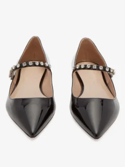 Ballerines Mary Jane noires à bout pointu et strass pour femmes