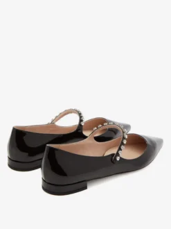 Ballerines Mary Jane noires à bout pointu et strass pour femmes