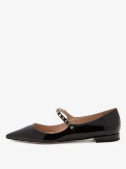 Ballerines Mary Jane noires à bout pointu et strass pour femmes