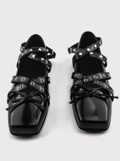 Ballerines noires à bout carré pour femme chaussures décontractées à talons compensés