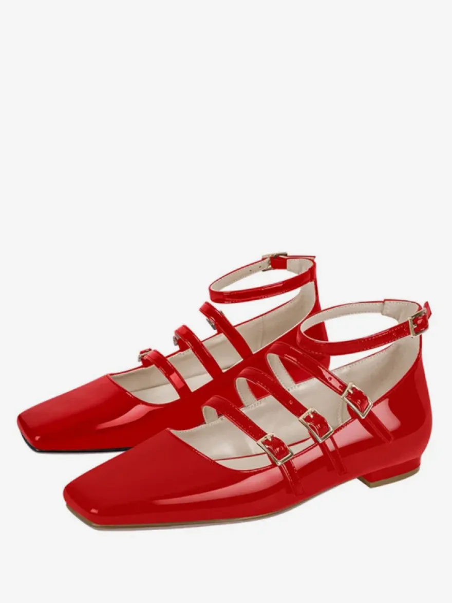 Ballerines noires femmes bout carré boucle détail chaussures plates pour les femmes