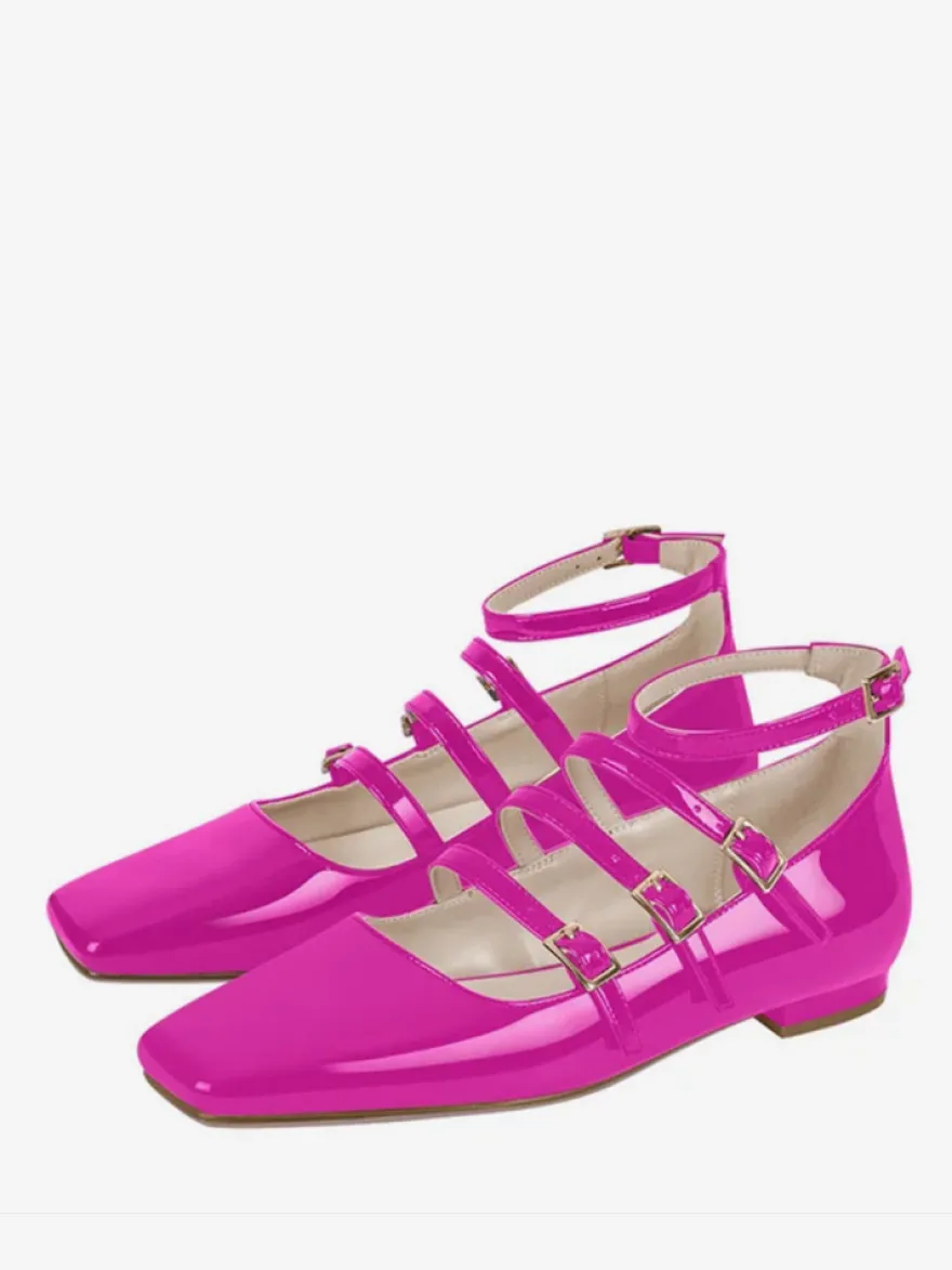 Ballerines noires femmes bout carré boucle détail chaussures plates pour les femmes