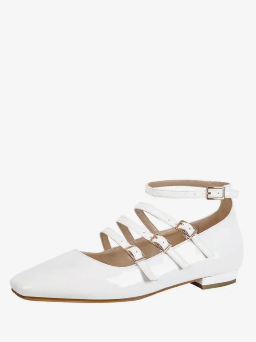 Ballerines noires femmes bout carré boucle détail chaussures plates pour les femmes