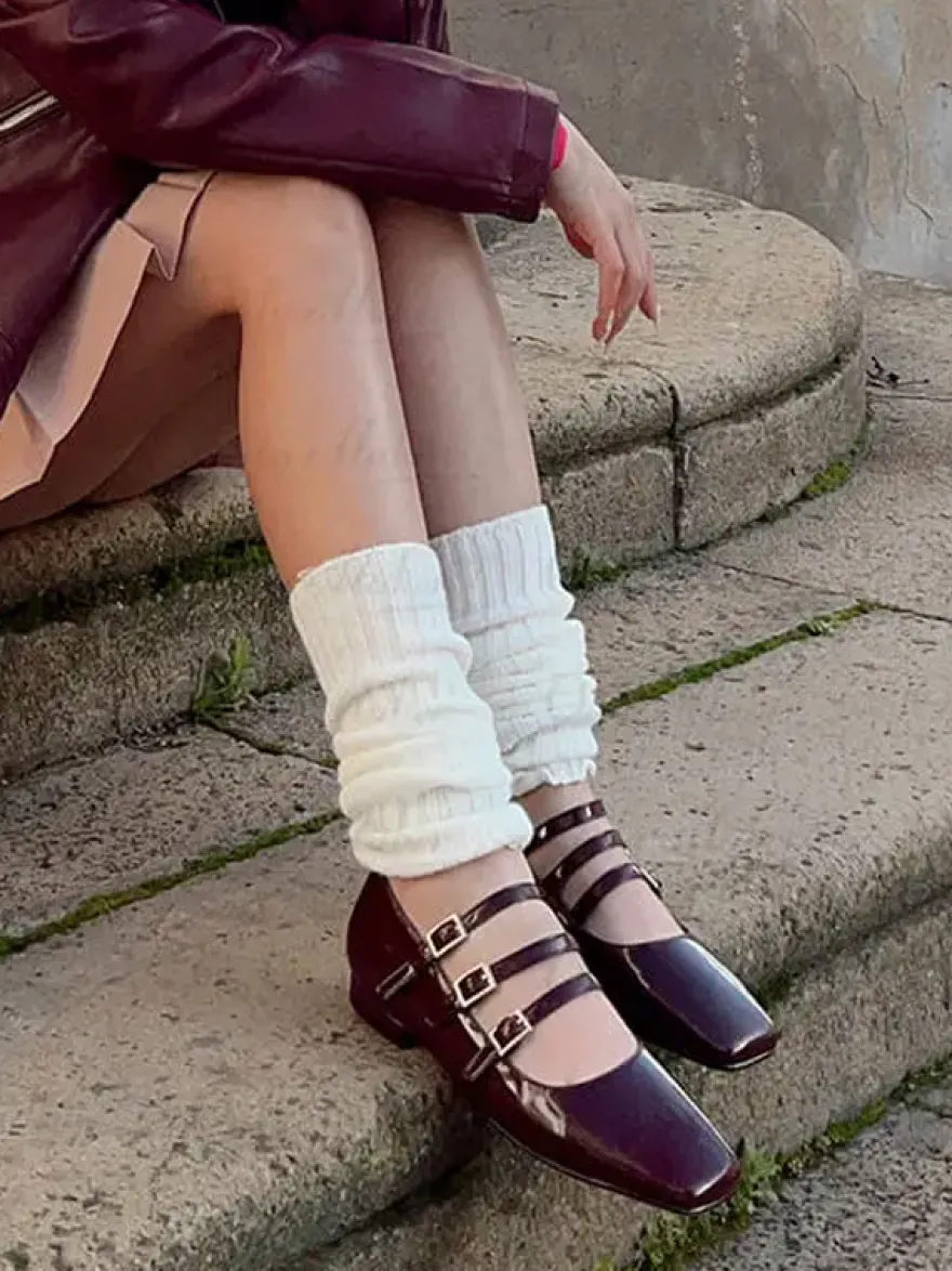 Ballerines noires femmes bout carré boucle détail chaussures plates pour les femmes