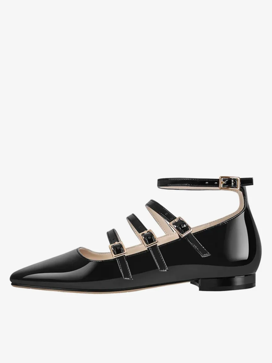 Ballerines noires femmes bout carré boucle détail chaussures plates pour les femmes