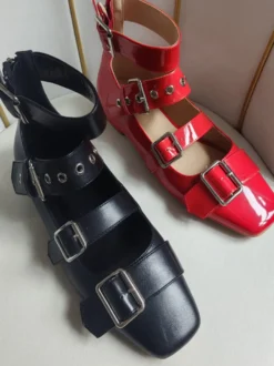 Ballerines plates à bout carré et brides avec boucle pour femme
