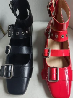 Ballerines plates à bout carré et brides avec boucle pour femme