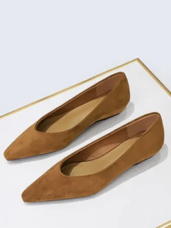 Ballerines plates en daim à bout pointu pour femmes