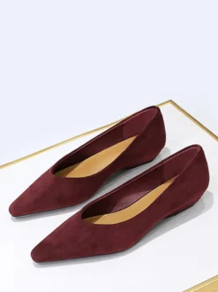 Ballerines plates en daim à bout pointu pour femmes