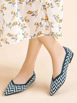 Ballerines Tricotées Femmes Bout Pointu Chaussures Plates À Enfiler