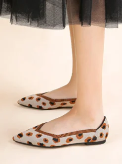 Ballerines Tricotées Femmes Bout Pointu Chaussures Plates À Enfiler