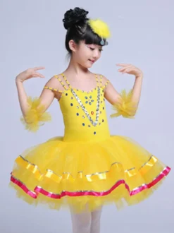 Ballet Dance Costume Jaune Sequin Perles Filles Tutu Robe Déguisements Halloween