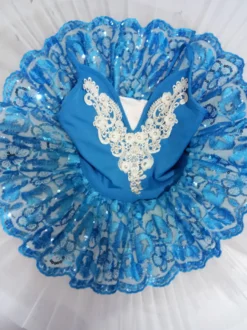 Ballet Dance Robe Bleu Dentelle Plissé Applique Tutu Costume Déguisements Halloween