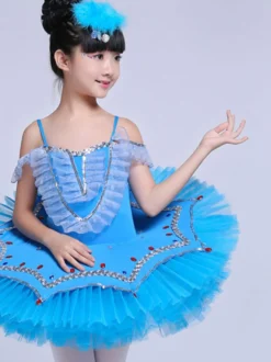 Ballet Robe Bleu Costume Enfants Lumière Bleu Ciel Robe Tutu Danse Robes Déguisements Halloween