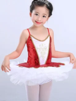 Ballet Robe Rouge Sequin Tutu Ballerine Robes Filles Ballet Danse Costume Déguisements Halloween