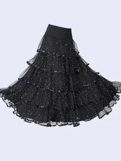Ballroom Dance Costume Jupe Noir Femmes Ruffles Training Dance Bottoms Déguisements Halloween