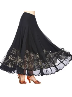 Ballroom Dance Costume Jupe Royal Blue Femmes Floral Formation Dancing Bottoms Déguisements Halloween