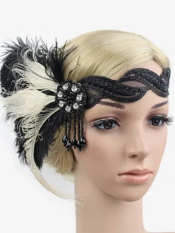 Bandeau Charleston Noir The Great Gatsby 1920s Coiffes Plume Accessoires de Robe Charleston Costume Vintage Femmes Déguisements Halloween