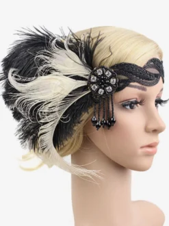 Bandeau Charleston Noir The Great Gatsby 1920s Coiffes Plume Accessoires de Robe Charleston Costume Vintage Femmes Déguisements Halloween