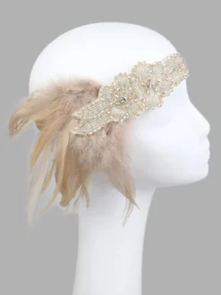 Bandeau Flapper 1920s Costume The Great Gatsby Plume Champagne Coiffes Accessoires Charleston Robe Costume Vintage Femmes Déguisements Halloween