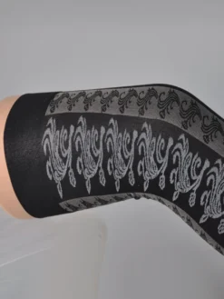 Bas autofixant en nylon gris avec dentelle et dentelle