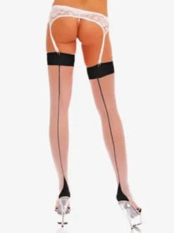 Bas collants sexy blancs bicolores transparents montants jusqu'aux cuisses