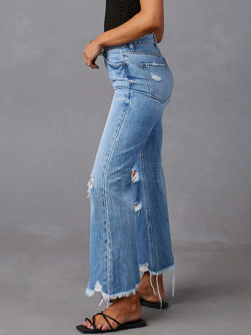Bas de jeans sexy et décontractés à franges et taille haute en denim