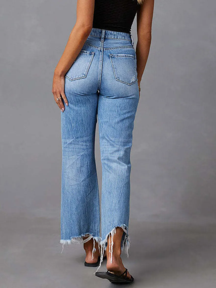 Bas de jeans sexy et décontractés à franges et taille haute en denim