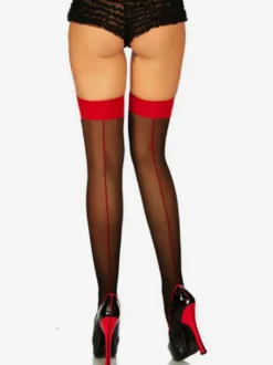 Bas et collants rouges bicolores transparents pour femmes montants jusqu'aux cuisses