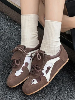 Baskets à bout rond en micro-suède kaki pour femmes chaussures décontractées