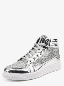 Baskets montantes dorées à paillettes bout rond style skate pour hommes
