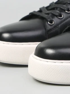 Baskets noires pour hommes en cuir véritable bout rond à lacets chaussures décontractées