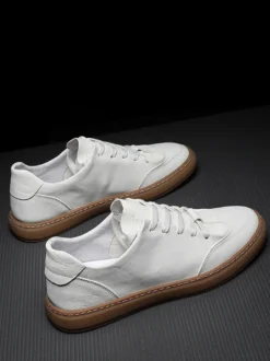 Baskets pour hommes confortables en cuir à bout rond Baskets Chaussures de sport