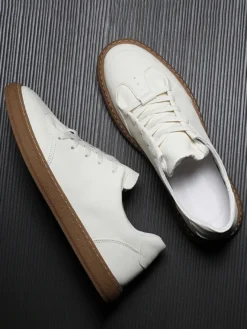 Baskets pour hommes confortables en cuir à bout rond Baskets Chaussures de sport