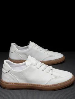 Baskets pour hommes confortables en cuir à bout rond Baskets Chaussures de sport