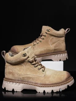 Baskets pour hommes en cuir confortable à bout rond